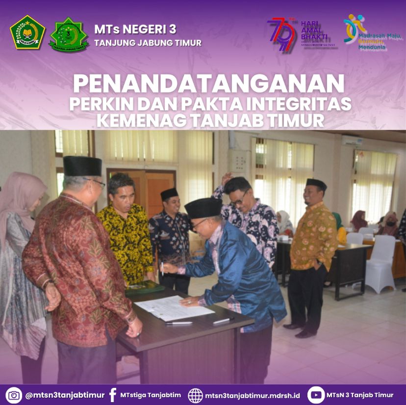 Kepala Madrasah MTsN 3 Tanjung Jabung Timur Hadiri Penandatangani Perkin dan Pakta Integritas