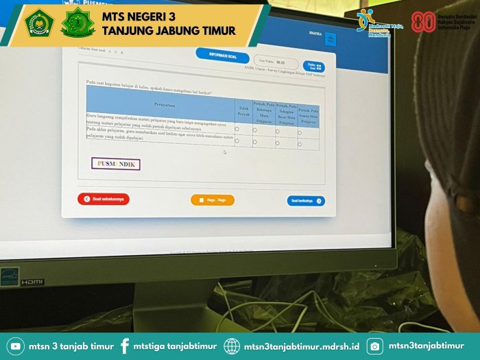 MTsN 3 Tanjung Jabung Timur Gelar ANBK Hari Kedua, Siswa Antusias Ikuti Ujian