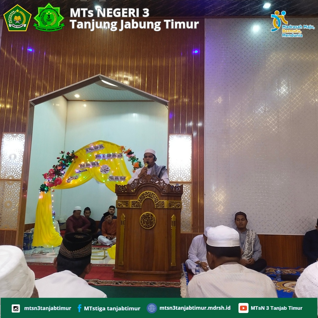 Humas MTsN 3 Tanjung Jabung Timur Mengisi Ceramah Isra Mi'raj di Masjid Alfalah Mendahara